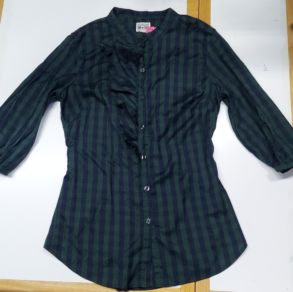 Converse Ruffled Striped Button Down Top - Picture 7 of 17